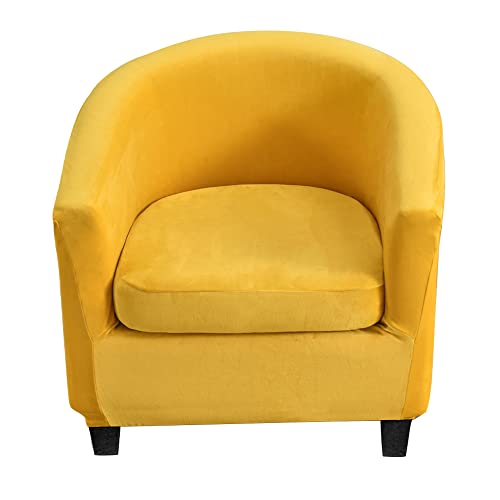 PENDEJATO Stretch Tub Chair Covers, 2-Piece Club Chair Slipcover with Cushion Cover Soft Velvet Armchair Cover Furniture Protector for Living Room (Yellow)