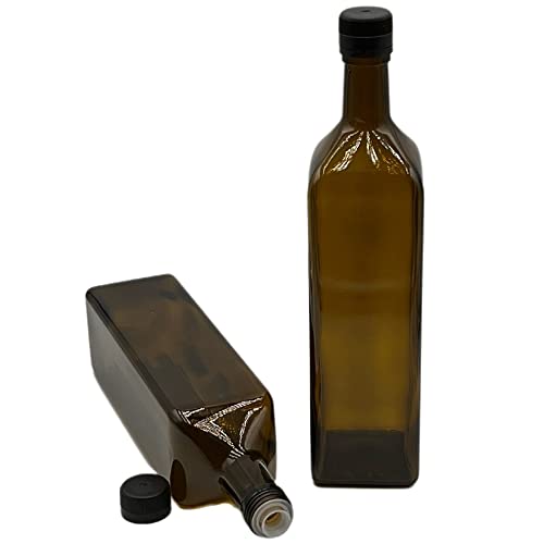 Devitre 2 botellas de aceite de cristal de 1000 ml con boquilla integrada de plástico y etiquetas