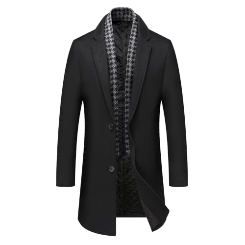 Image of PRIJOUHE Mens Wool Trench Coat Winter Hooded Pea Coat Long Jacket Overcoat