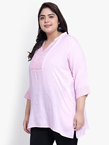 Image of Indietoga Women's Plus Size Embroidered Cotton Linen Tunic Tops (2XL to 10XL)