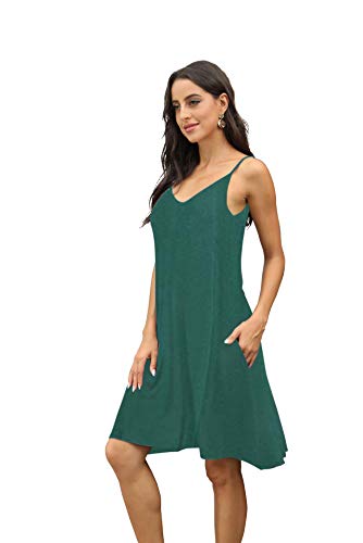 Image of Women's Summer Spaghetti Strap Casual Swing Tank Beach Cover Up Dress with Pockets