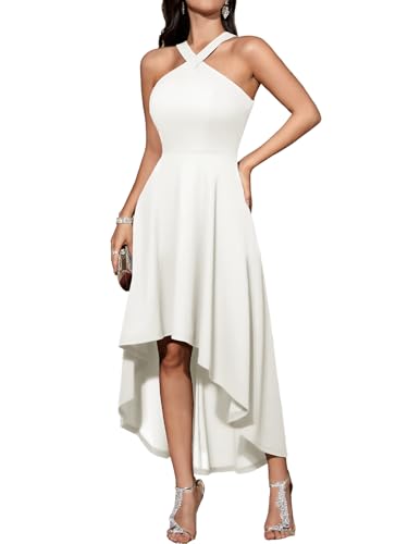 DRESSTELLS Cocktailkleid Damen Elegant für Hochzeit Festliche Kleider Knielang Abendkleid Kurz Weiß Sommer Swingkleid Neckholder Vintage Rockabilly...