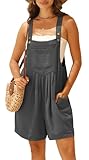 IWOLLENCE Short Dungarees For Women UK Adjustable Shoulder Straps Sleeveless Rompers with Front Pocket Maternity Jumpsuit (Dark Grey, L)