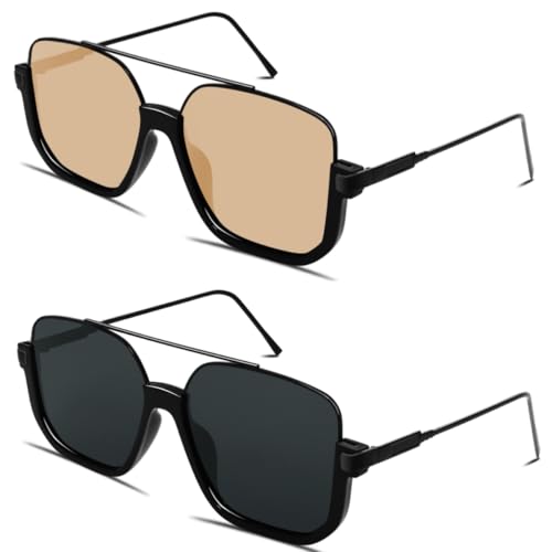 Image of GUVIVI Retro Oversized Aviator Sunglasses for Women Men Square Double Bridge Pilot Sun Glasses 70s Trendy Shades