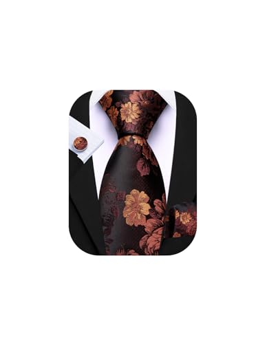 Image of Barry.Wang Flower Ties for Men Silk Woven Floral Tie Sets Necktie Handkerchief Cufflinks Wedding Party