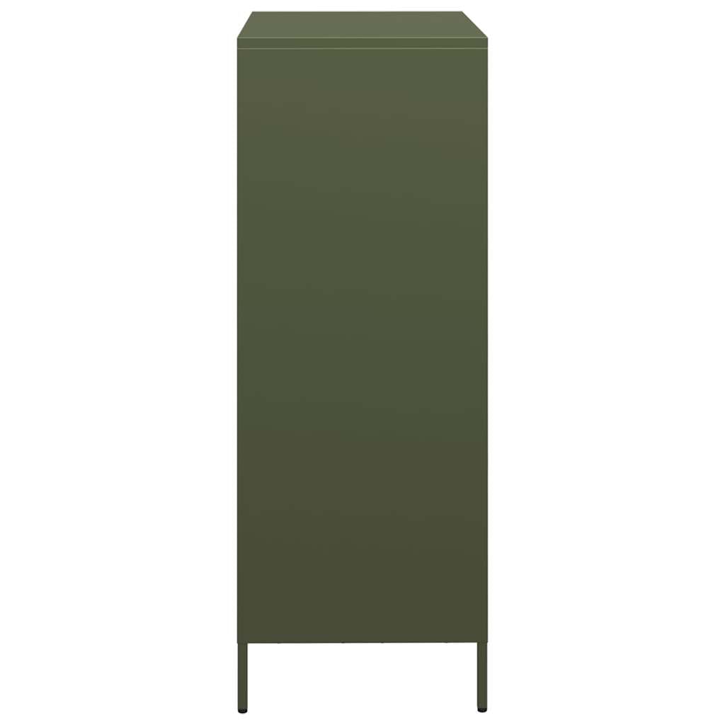 Wysoka komoda w kolorze oliwkowo-zielonym, ze stali walcowanej na zimno, 68 x 39 x 103,5 cm, z 3 szufladami i 3 przegródkami, uniwersalny kredens do salonu, kuchni i biura, łatwa w utrzymaniu