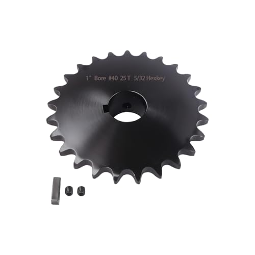 Image of #40 Roller Chain Sprocket 25 Tooth 1 inch Bore 1 /4 inch Keyway Black Oxide Rust-Proof with 2 Set Screws & Key Included for Mini Bike Go-Kart Balanced Performance,Industrial Drive, Hardened 1045 Steel 40BS25-1