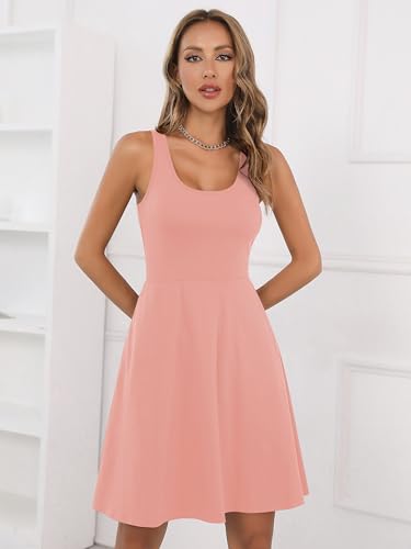 Image of Missufe Women's Sleeveless Racerback Flared Casual Plain Tank Dress