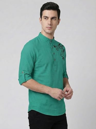 Image of DEEMOON Men's Full Sleeve Short Kurta Shirt with a Trendy Mandarin Collar Crafted from a Premium Cotton Blend for Comfort Ideal for Casual and Semi-Formal Occasions