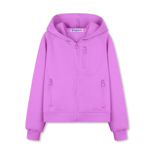 WELAKEN Girls Lightweight Outdoor Jacket – Hooded Zip-Up Sporty Jacket with Multiple Zippered Pockets