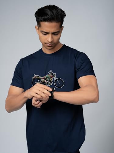 Image of T-Shirt for Men - 100% Cotton Ladakh Motorcycle Rider Half Sleeve Round Neck Graphic Print | Regular & Oversized Fit | 180 /220 GSM | S-5XL | Black, Navy Blue, Olive, Red, White