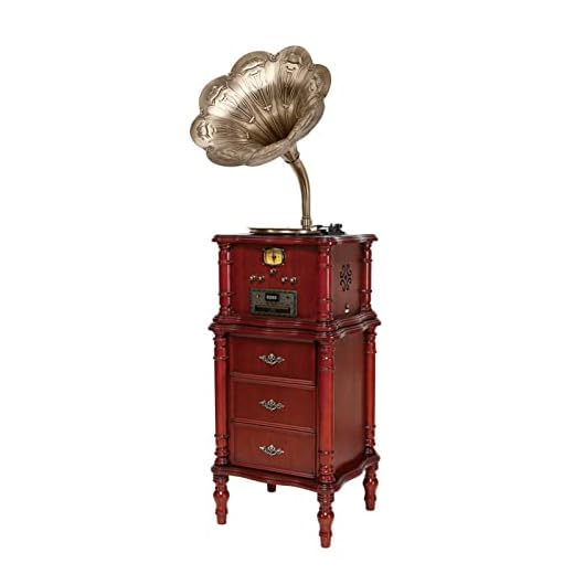 ZXNQ Gramófono Grande Retro - Big Horn Bluetooth Bass Reproductor de Discos de Vinilo - CD Tarjeta de Memoria USB Radio Antigua - Mobiliario para el hogar