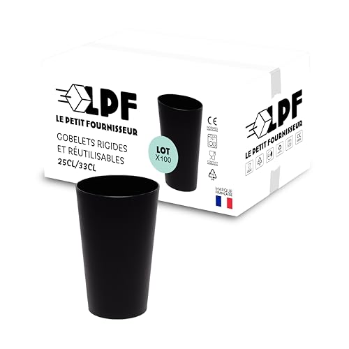 LPF LE PETIT FOURNISSEUR - Lot de 100 Gobelets réutilisables 25cl (33cl à ras-bord) - Polypropylène (PP) alimentaire rigide - Gobelets plastique durables -...