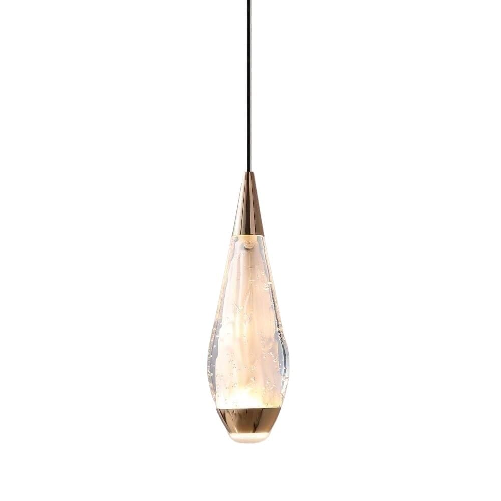NHPJFDC Modern Teardrop Crystal Pendant Light Gold Raindrop Hanging Lamp Bedside Kitchen Island 9.8-Inch Glass Metal Chandelier 3 Color Temperatures 59.1" Cord