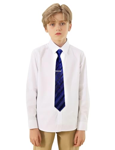 Image of Barry.Wang Boys Ties School Pre-Tied Kids Necktie Handkerchief Clip Set Uniforms Child Ties for 8-14 Years Wedding Party