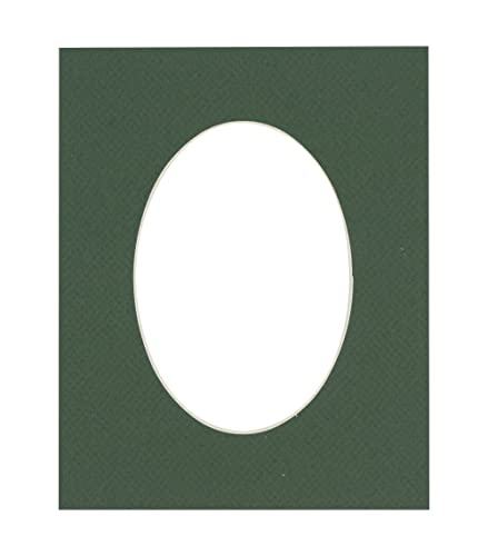 CountryArtHouse Hunter Green Acid Free 8x10 Oval Picture Frame Mat with White Core Bevel Cut for 5x7 Pictures - Fits 8x10 Frame - Pack of 1 Matboard Show Kit with Acid Free Backing & Clear Bag