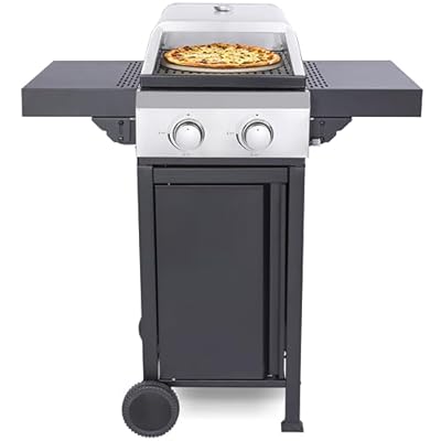 Nice Cooker 2-Burner Propane Gas BBQ & Pizza Oven 12" Pizza Maker 2-in-1 Grill with Pizza Stone, 24600 BTU Output,Cast Iron Grids Outdoor Pizza Maker