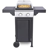 Nice Cooker 2-Burner Propane Gas BBQ & Pizza Oven 12' Pizza Maker 2-in-1 Grill with Pizza Stone, 24600 BTU Output,Cast Iron Grids Outdoor Pizza Maker