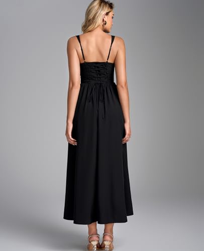 Image of GLNEGE Womens Corset Midi Dress Spring Wedding Guest A-line Flowy Dresses Lace Up Summer Tea Party Long Sundress for 2026