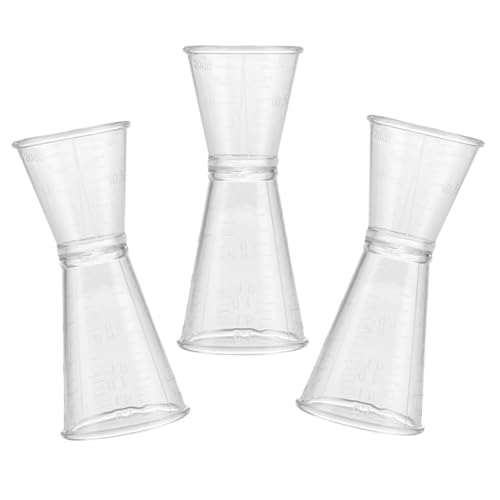 VINTORKY 3 Vasos Medidores de Plástico Doble Cara, 100 Ml, Transparentes, Tazas Medidoras para Cócteles, Dispositivo de Medición para Bar y Hogar, Jigger Reutilizable para