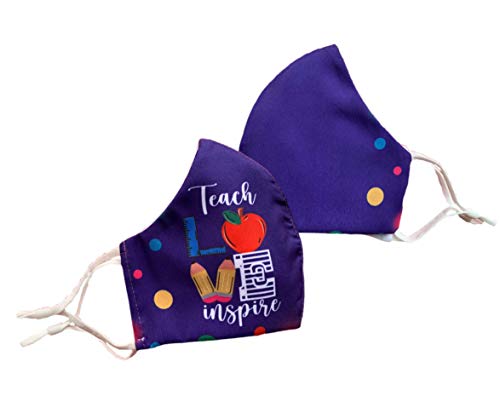 Teach Love Inspire Face Mask| with Filter Slot | Inside Layer Cotton 100% | Men Women | School (Purple)