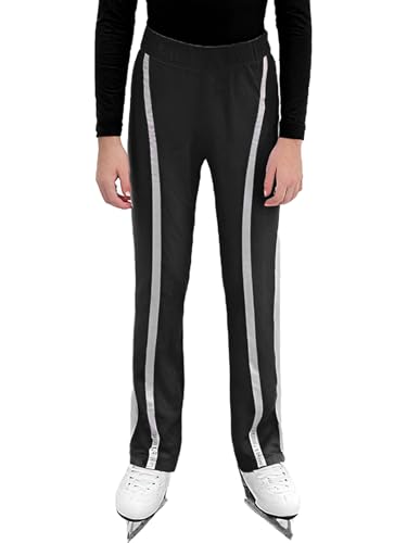 Freebily Pantalon de Patinage Artistique Enfant et Garçon Leggings de Sport d'Entraînement Pantalon de Patinage sur Glace Collants Collants de Gymnastique Activewear, Noir , 13-14 ans