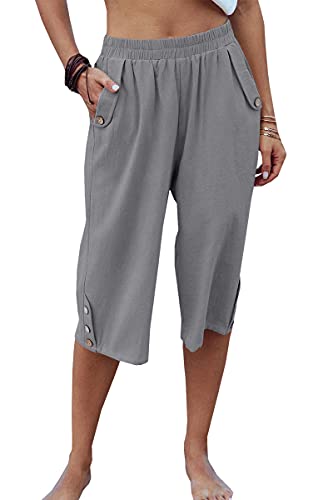 Image of Veatzaer Women's Elastic Waist 3 /4 Capri Harem Pants with Pockets Casual Loose Solid Yoga Trousers S-XXL