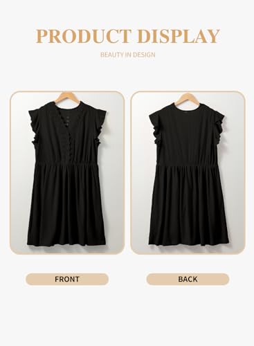 Image of Eytino Plus Size Dresses for Women Summer Ruffle Cap Sleeve Lace V Neck Embroidery Eyelet A Line Dress(1X-5X)
