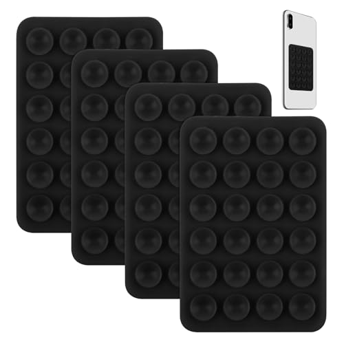 Yelvornic 4PCS Silicone Suction Phone Holder, Hands-Free Sticky Phone Grip, Antislip Grip for Selfies, Black