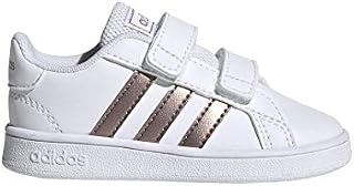 adidas Baby Grand Court Sneaker, White/Copper Metallic/Glow Pink, 7K M US Toddler