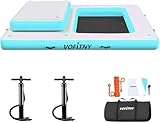 VOFiTNY Inflatable Dock Floating Platform, 2-IN-1 Floating Dock Platform With Cooling Hammock, 8 IN Thickened Floating Docks For Lakes/Oceans/Rivers/Pools, Cyan Inflatable Patio Dock with 2 Hand Pumps