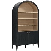 Modway Nolan Tall Arched Storage Display Cabinet in Black - 74 Inch Arch Bookshelf with Open and Closed Shelving - Modern Accent Cabinet for Living Room, Dining Room