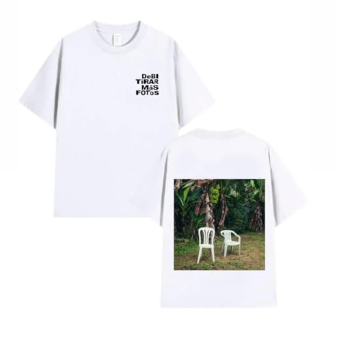 Camiseta Bad Bunny, Diseño Gráfico Musical, Manga Corta, Estampado Doble Cara, Albun Bad Bunny el Conejo Malo (FR/ES, Letras, 3XL, Grande, Alto, Blanco)
