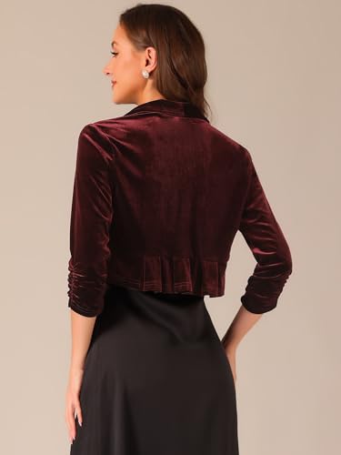 Image of Allegra K 3 /4 Sleeve Velvet Shrug for Women's Open Front Bolero Cropped Cardigan Top