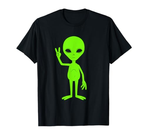 Venimos en Signo de melocotón Hippie Verde Alien OVNI Marciano Camiseta