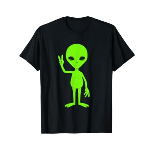 Venimos en Signo de melocotón Hippie Verde Alien OVNI Marciano Camiseta