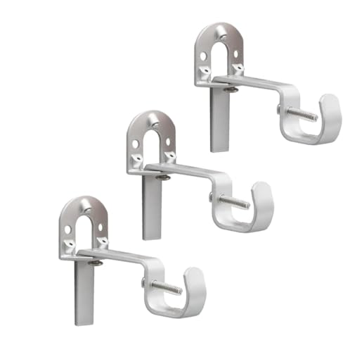 SwiftSet Universal Curtain Rod Brackets, Set of 3 – Nickel, Heavy-Duty Steel, Easy No-Drill...