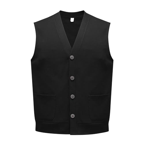 Allthemen Chaleco de Punto con Cuello en V Hombre Suéter Clásico sin Mangas con Botones Térmico Negro L