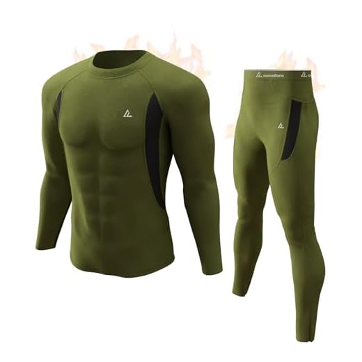 CL convallaria Thermal Underwear for Men, Winter Hunting Gear Sport Long Johns Base Layer Top and Bottom Set Midweight Army Green L