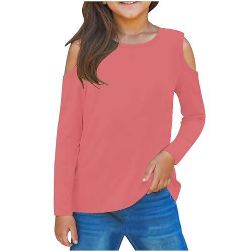 Girls Shirts Trendy 2025 Round Neck Off Shoulder Long Sleeves Cute Tees Shirt Casual Comfy Soft Solid Blouse Tops