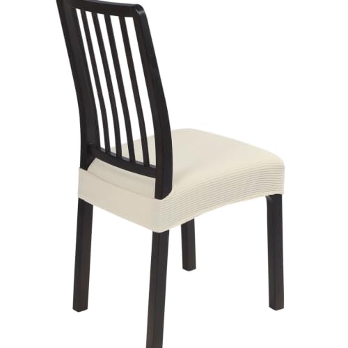 Image of SearchI Stretch Seat Covers for Dining Chairs Set of 4, Soft Removable Jacquard Dining Chair Seat Covers, Dining Room Seat Covers Seat Protectors(Cream Stripe)