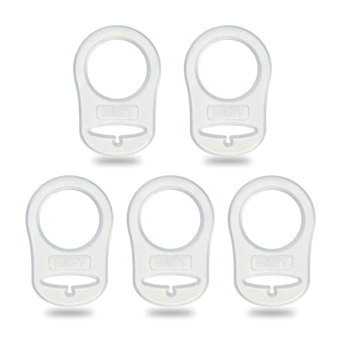 5 Pack Clean Pacifier Clip Silicone Adapter Holder Rings for Pacifier (Food Grade Clear)