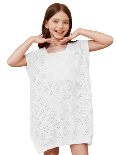 Girls Summer Bikini Coverups Crochet Swimwear Cover Up Split Hem Beach Dress 5-14 Years4