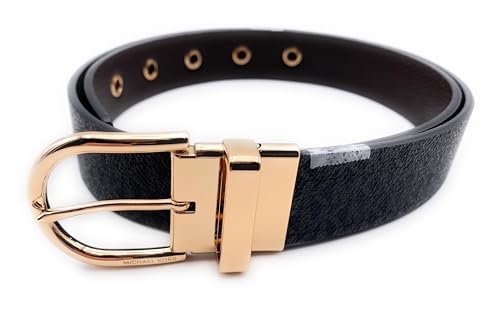 Michael Kors Cinturón I Mujer I Piel Auténtica I Talla XL I 115 cm de largo con hebilla medida I 3,0 cm de ancho I Negro y marrón I Cinturón reversible/Reversible I Grandes ojales dorados I Women
