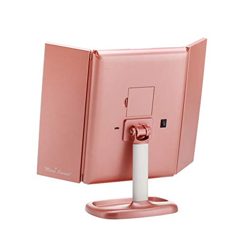 Miss Sweet Big Bulb Tri-fold Makeup Mirror Vanity Mirror with 1X/2X/3X Magnification (Rose Gold)