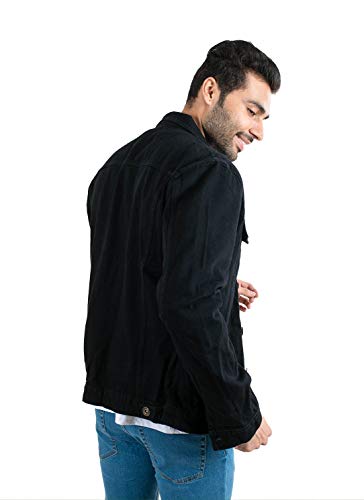 Image of Avadat Men's Studio Cotton Solid Relaxed Denim Regular Jacket (Black, Small)