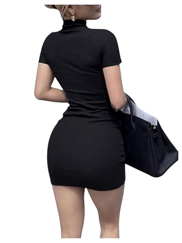 Milumia Women's Mock Neck Short Sleeve Bodycon Mini Dress Casual Pencil Dresses2
