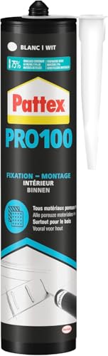 Pattex PRO100 Colle Acrylique, Colle de fixation pour intérieur, Colle résistante multi-matériaux, Colle extra forte lavable à l'eau, 1 cartouche de 380 g