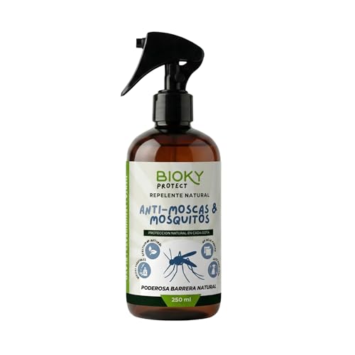 Bioky Protect Spray Repelente Mosquitos y Moscas 250ml | para Hogar y Textiles | con Lemongrass, Menta Piperita | x10 Veces Más Concentrado | No Mancha