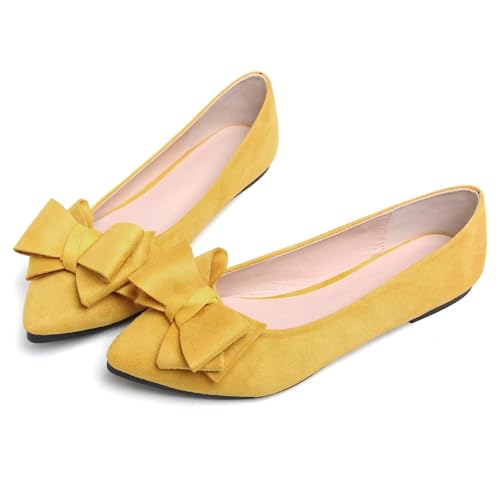 Image of TN TANGNEST Women's Flats Comfortable Dressy Slip On | Pointed Toe Bow Ballet Shoes, Business Casual Office Flats, Suede Flat Shoes